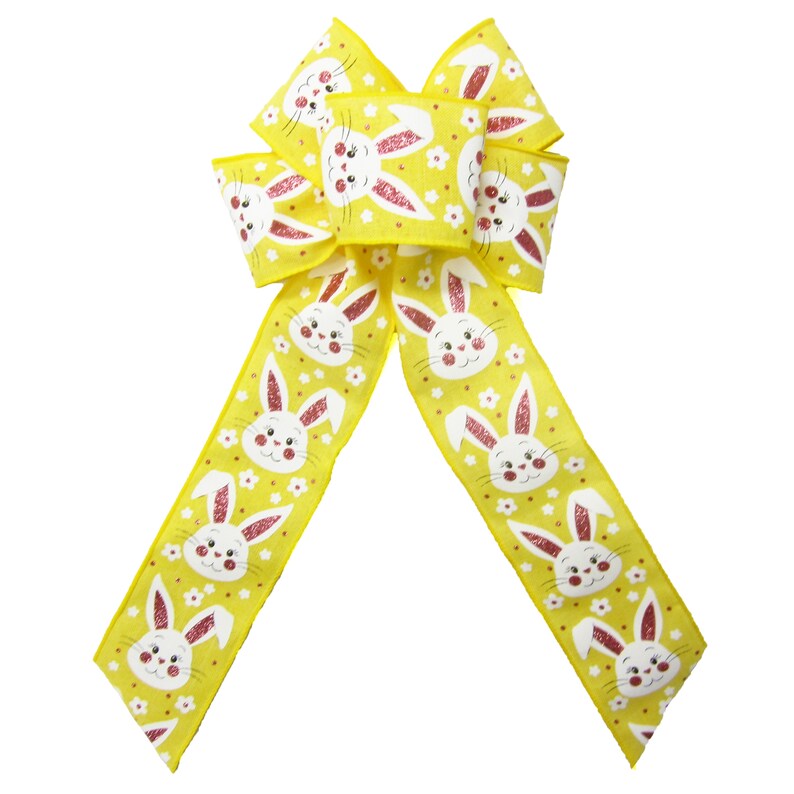 Pastel Easter Bunny Bows - Wired Spring Bows - Wreaths, Baskets, Lanterns, Signs, Crafts, Decorations YELLOW - 6"W X 10"L