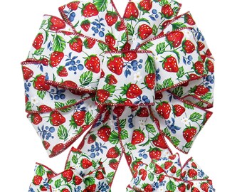 Summer Fruit Bows - Wired Strawberries & Blueberries Bows - Wreaths, Lanterns, Gifts, Signs, Crafts, Event Decorations