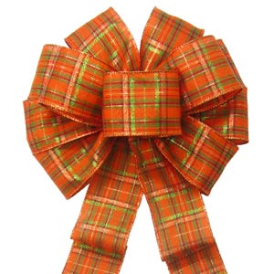 Pumpkin Plaid Fall Bows - Wired Holiday Ribbons - Wreaths, Lanterns, Signs, Autumn Crafts, Thanksgiving Decorations