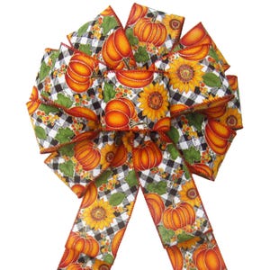 Buffalo Plaid Pumpkins Sunflowers Bows - Wired Fall Bows - Wreaths, Lanterns, Signs, Crafts, Thanksgiving Decorations