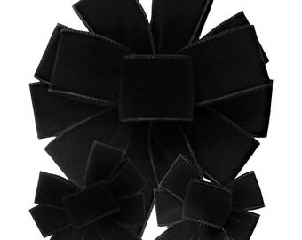 Black Outdoor Velvet Bows & Ribbon - Wreaths, Lanterns, Signs, Halloween Crafts, Gifts, Front Door Decorations