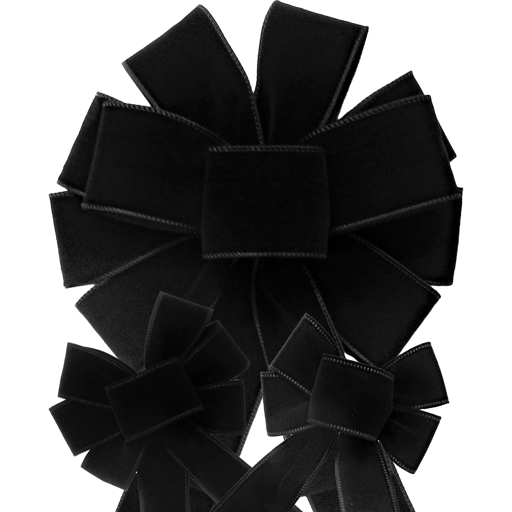 Black Outdoor Velvet Bows - Wired Christmas Ribbons - Wreaths, Lanterns, Signs, Garland, Crafts, Holiday Decorations