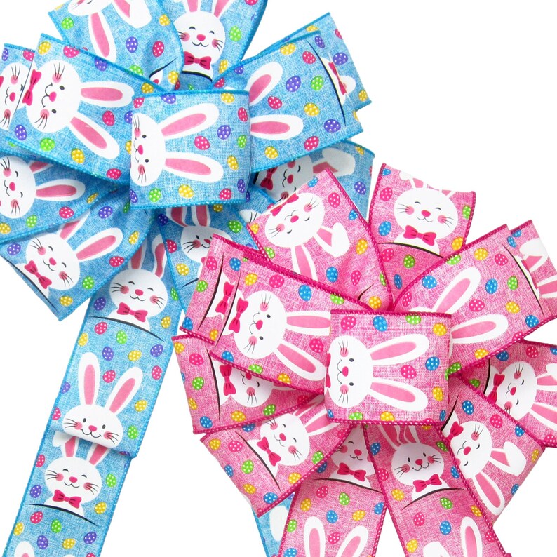 Wired Easter Bunnies & Eggs Bows Easter Wreath Bow Spring Bows for Wreaths or Lantern Easter Basket Bows Choose Color/Size SW13M image 1