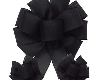 Black Linen Wreath Bows & Ribbon - Wreaths, Lanterns, Signs, Baskets, Memorials, Halloween Crafts, Party Decorations