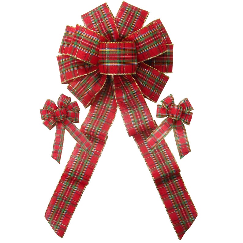 Traditional Plaid Christmas Wreath Bows - Plaid Christmas Bows for Wreaths, Lanterns - Large & Small Bows for Christmas Trees, Crafts, Gifts