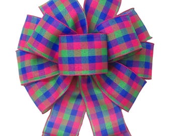 Wired Bright Buffalo Plaid Bows & Ribbon - Spring Wreaths, Lanterns, Baskets, Crafts, Gifts, Easter Decorations