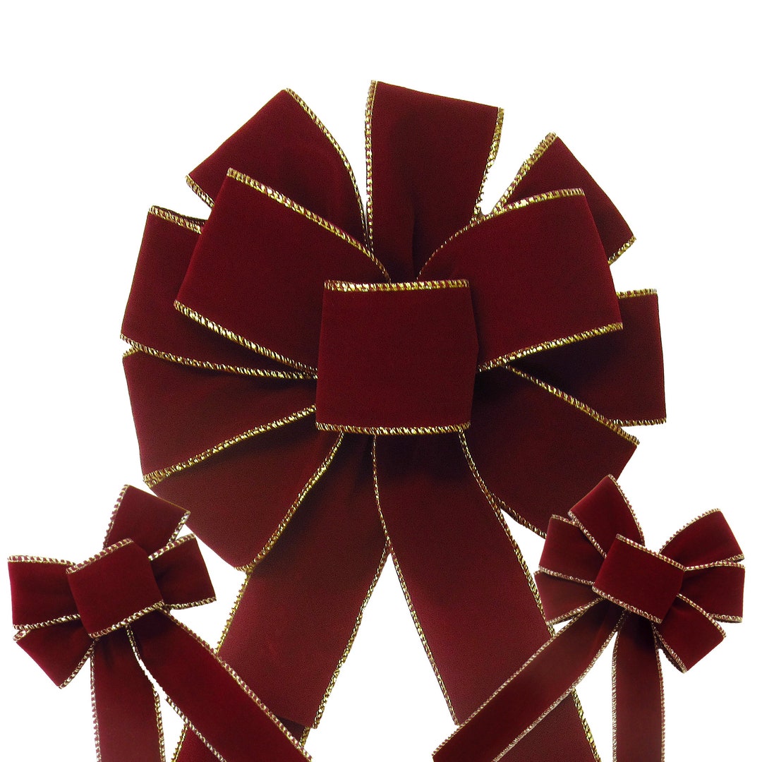 Indoor Outdoor Burgundy Velvet Wreath Bows Wired Velvet Christmas Bows
