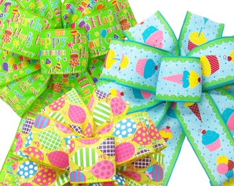 Happy Birthday Bows - Wired Party Bows - Wreaths, Lanterns, Signs, Gifts, Crafts, Colorful Event Decorations