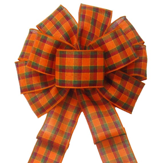 Harvest Plaid Fall Bows - Wired Linen Ribbons - Wreaths, Lanterns, Signs, Autumn Crafts, Thanksgiving Decorations