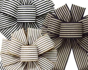 Cabana Stripes Linen Bows & Ribbon - Wired Striped Bows for Wreaths, Lanterns, Signs, Crafts, Decorations