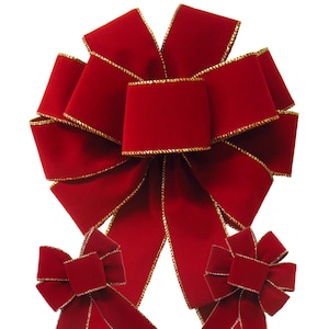 Berry Red/Gold Outdoor Velvet Bows - Wired Christmas Ribbons - Wreaths, Lanterns, Signs, Crafts, Decorations