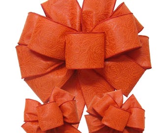 Burnt Orange Outdoor Embossed Bows & Ribbon - Weather Resistant - Wreaths, Bows, Signs, Crafts, Fall Decorations