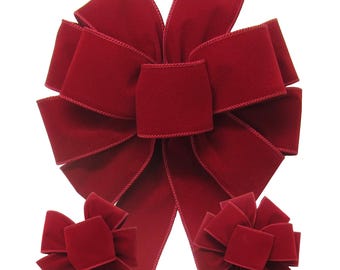 Berry Red Outdoor Velvet Bows & Ribbon - Wreaths, Lanterns, Signs, Crafts, Garland, Gifts, Christmas Decor