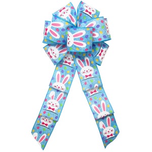 Wired Easter Bunnies & Eggs Bows Easter Wreath Bow Spring Bows for Wreaths or Lantern Easter Basket Bows Choose Color/Size SW13M BLUE - 8"W X 16"L