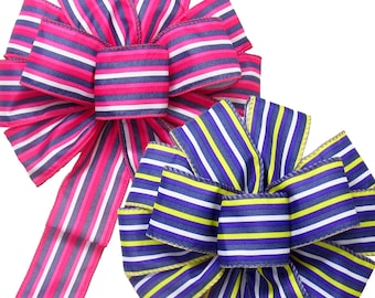 Bold Denim Stripes Bows -  Wired Spring Summer Bows - Wreaths, Baskets, Signs, Crafts, Easter Decorations