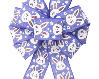 Purple Linen Easter Bunny Bows - Wired Spring Bows - Wreaths, Lanterns, Baskets, Signs, Crafts, Decorations