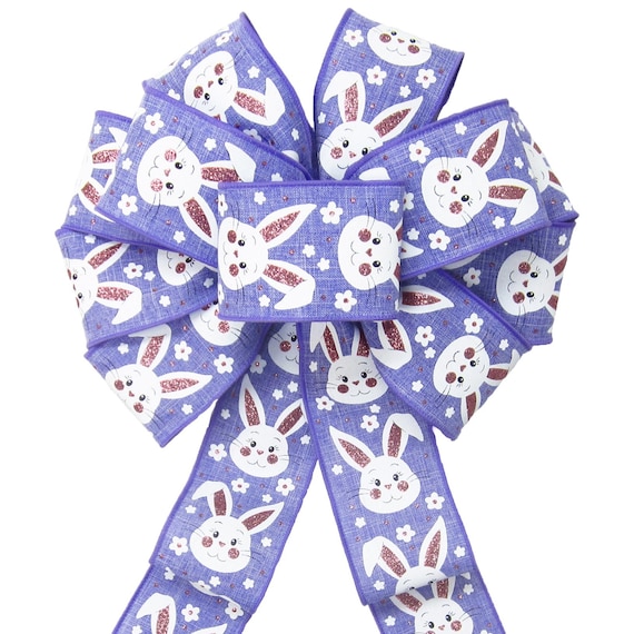 Purple Linen Easter Bunny Bows - Wired Spring Bows - Wreaths, Lanterns, Baskets, Signs, Crafts, Decorations