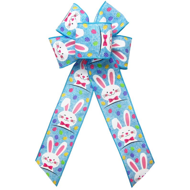 Wired Easter Bunnies & Eggs Bows Easter Wreath Bow Spring Bows for Wreaths or Lantern Easter Basket Bows Choose Color/Size SW13M BLUE - 6"W X 10"L