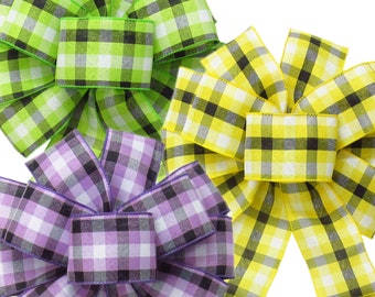 Springtime Plaid Bows - Wired Linen Bows - Wreaths, Lanterns, Baskets, Signs, Spring Crafts, Easter Decorations
