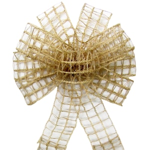 Open Weave Burlap Bows - Wired Rustic Windowpane Jute Ribbons - Wreaths, Signs, Baskets, Crafts, Decorations