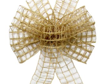 Open Weave Burlap Bows & Ribbon - Wired Rustic Windowpane Jute - Wreaths, Signs, Baskets, Crafts, Decorations