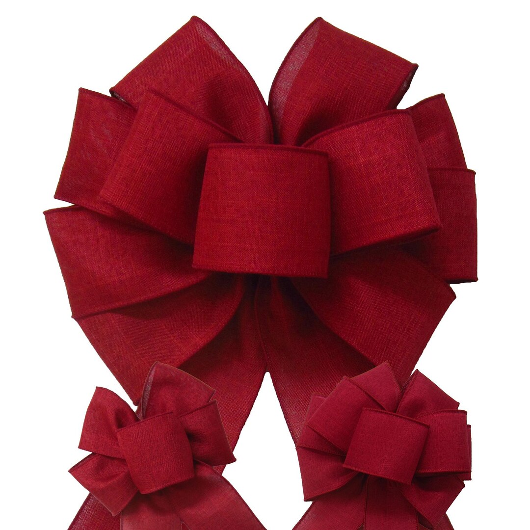 Burgundy Linen Wreath Bows - Wired Fall Ribbons - Wreaths, Lanterns ...