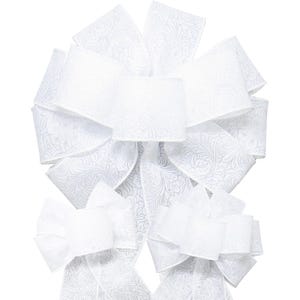 White Outdoor Bows - Embossed weather resistant wired ribbon - wreaths, bows, signs, crafts, Wedding decorations