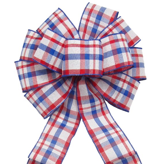 Red White Blue Plaid Patriotic Bows – Wired Americana Ribbon - Wreaths, Lanterns, Signs, Crafts, Decorations