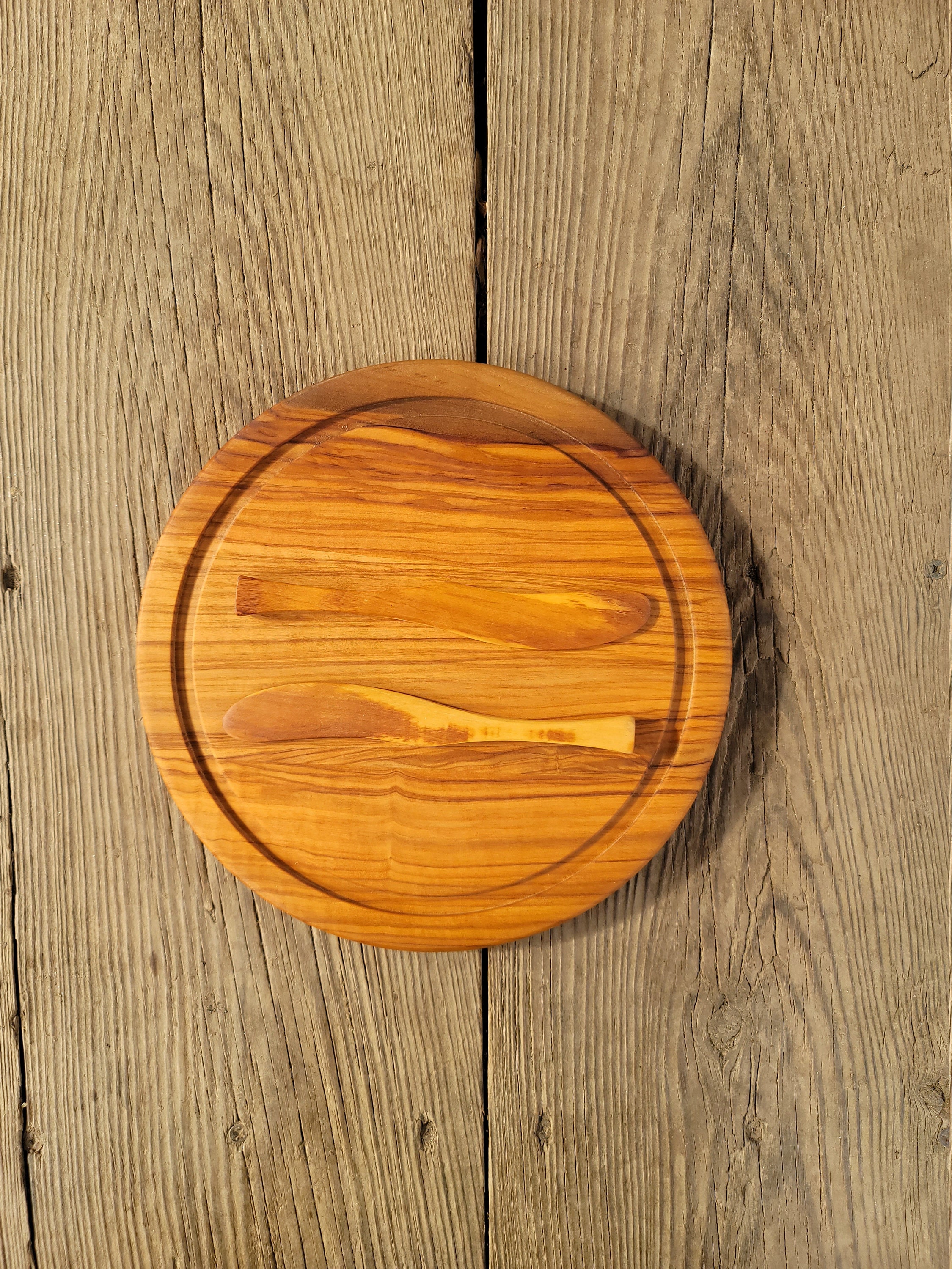 Set of Olive Wood Cheese/cutting Board 2 Wood Knife Spreader Etsy