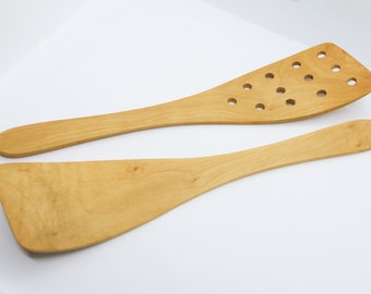 Set of 2 Curved Spatula Italian Olive Wood 13"(without/ with 12 holes)