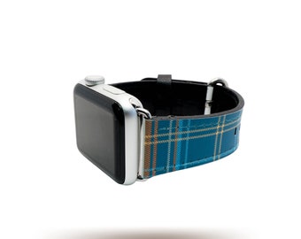 Fall Flannel Vegan Leather Blue Green Print Apple Watch Band | Series 1, 2, 3, 4, 5, 6, 7, SE | 38, 40, 41, 42, 44 or 45 mm