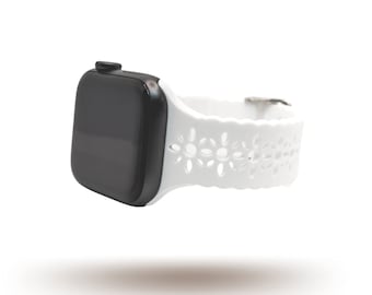 White Scalloped Lace | Engraved Watch Band | Silicone Watch Band | Compatible Apple Series 7,6,5,4,3,2,1 | 38mm 40mm 41mm 42mm 44mm 45mm