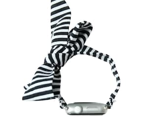 Wrap Tie On Black & White Stripe Women's Apple Watch Band 38, 40, 41, 42, 44 or 45 mm - Dót Outfitters