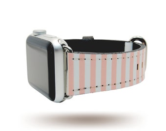 Blush Mini-Stripes Vegan Leather Apple Watch Band | Series 1, 2, 3, 4, 5, 6, 7, SE | 38, 40, 41, 42, 44 or 45 mm - Dót Outfitters