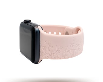 Prairie Flowers Apple Watch Band | Engraved Watch Band | Silicone Watch Band | Compatible with Apple Series 6,5,4,3,2 | 38mm 40mm 42mm 44mm