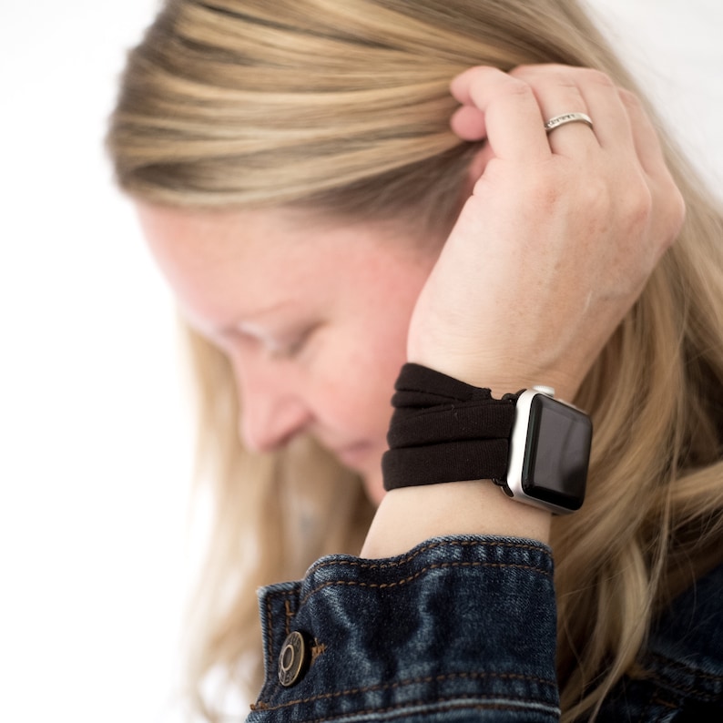 Black Yoga Band® Women's Apple Watch Series 1-8, Fitbit Versa 1-3, Samsung Galaxy, 38mm 40mm 41mm 42mm 44mm 45mm - Dót Outfitters