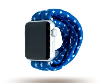 Blue American Stars Yoga Band® for Apple Watch Series All Versions, Samsung Galaxy, & Fitbit Versa, 38, 40, 41, 42, 44, and 45mm - Dót