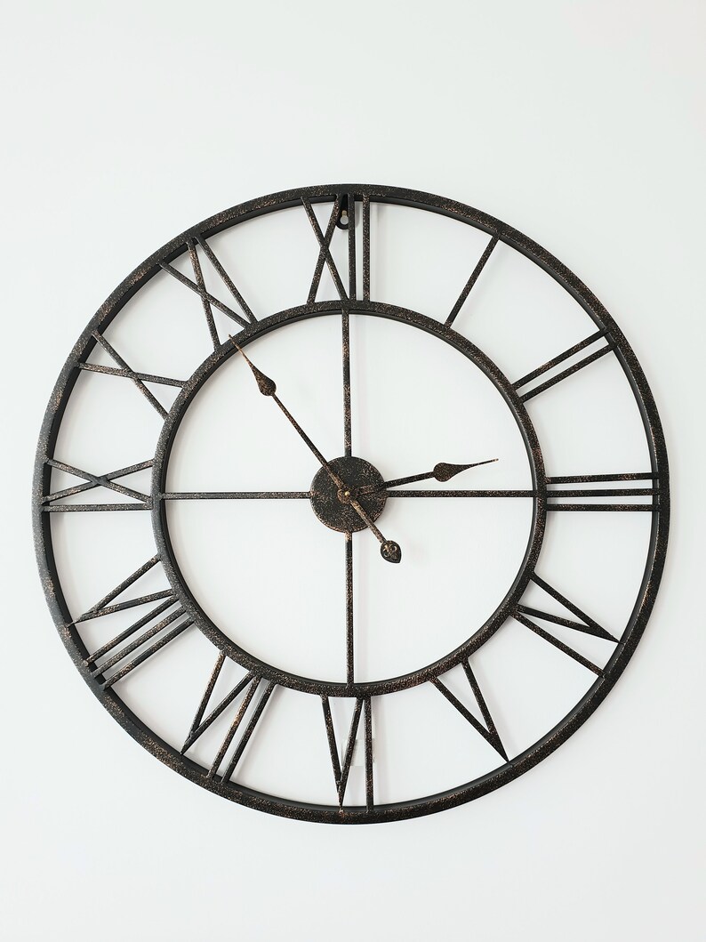 Big Round Iron Wall Clock Home Decor Roman Numerals Retro Etsy