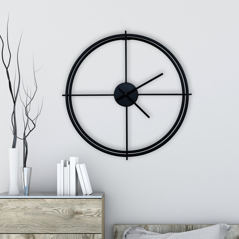 Medium Round Minimalist Black Iron Wall Clock Home Decor | Etsy