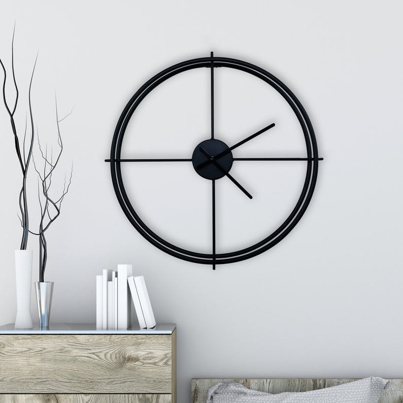 Medium Round Minimalist Black Iron Wall Clock Home Decor Etsy