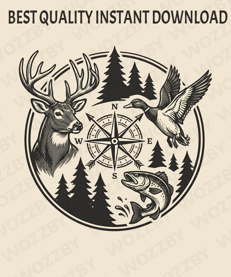 Deer Duck Fishing PNG T-shirt Design – Wildlife Deer Fish Duck ...