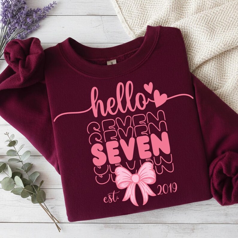 Hello Seven Hello SEVEN Birthday PNG & SVG: 7th Birthday Girl Design, Pink 7th ...