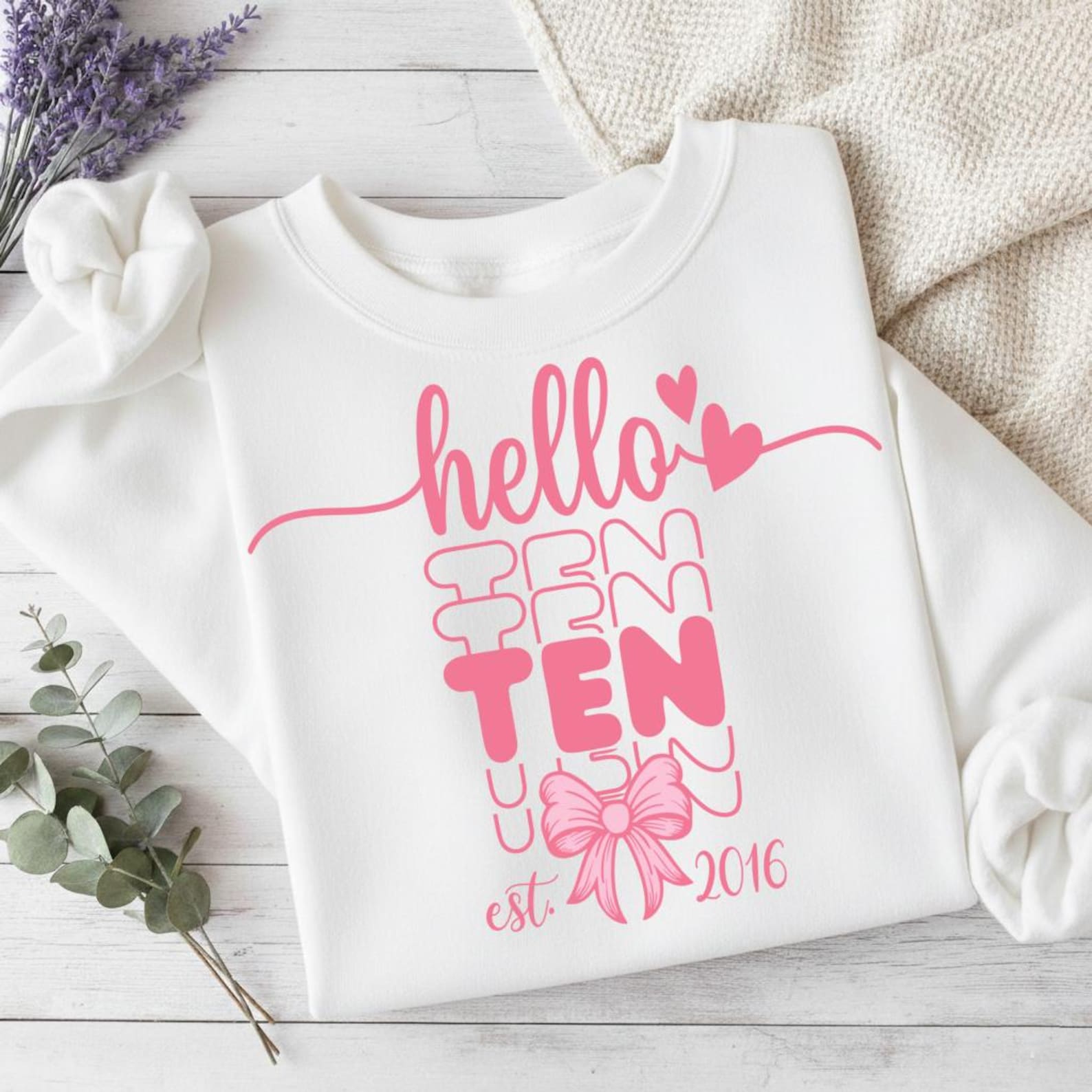 Hello TEN Birthday PNG & SVG: 10th Birthday Girl Design, Pink 10th ...