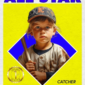 Modello di biglietto da baseball, figurine collezionabili per bambini, design per TUTTI gli sport, modello .psd completamente personalizzabile per tutti gli sport, regali per bambini