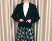 1970s Green Suit Jacket & Plaid Circle Skirt Wool Set || XS || 24” Waist