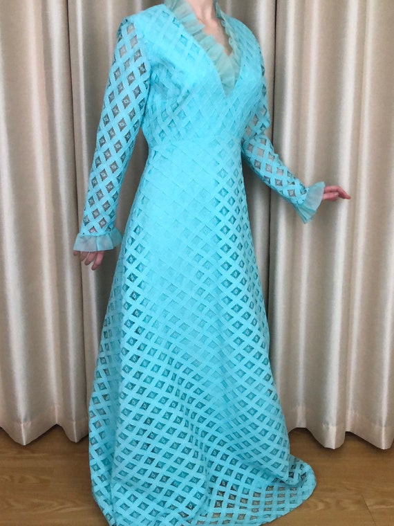 60s 70s Bernie Bee Turquoise Long Sleeve Dress - image 2