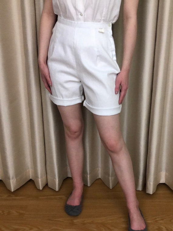 50s Deadstock White Cotton Twill Cuffed Shorts