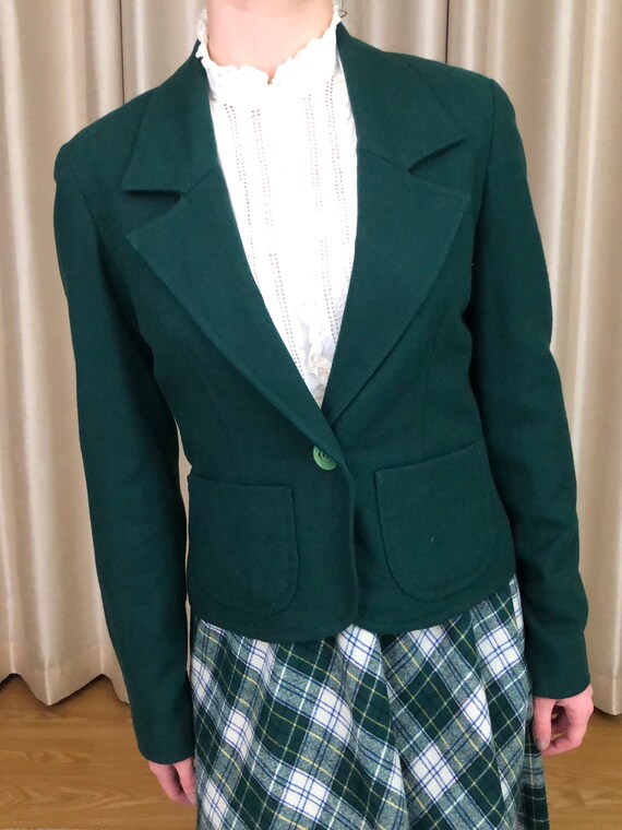 60s 70s Green Wool Suit Jacket & Plaid Wool Circl… - image 5