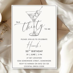 Editable Talk Thirty to Me Invitation | 30th Birthday Party Invite | Dirty Martini Theme | Digital Canva Template | Instant Download