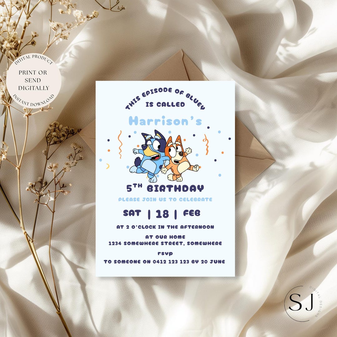 Editable Blue Dog Birthday Invitation | Kids Party Invite | Canva ...